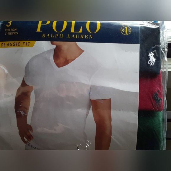 Polo Ralph Lauren V-Neck Classic Fit Undershirt 3-Pack Black, Red, Green - Picture 8 of 12